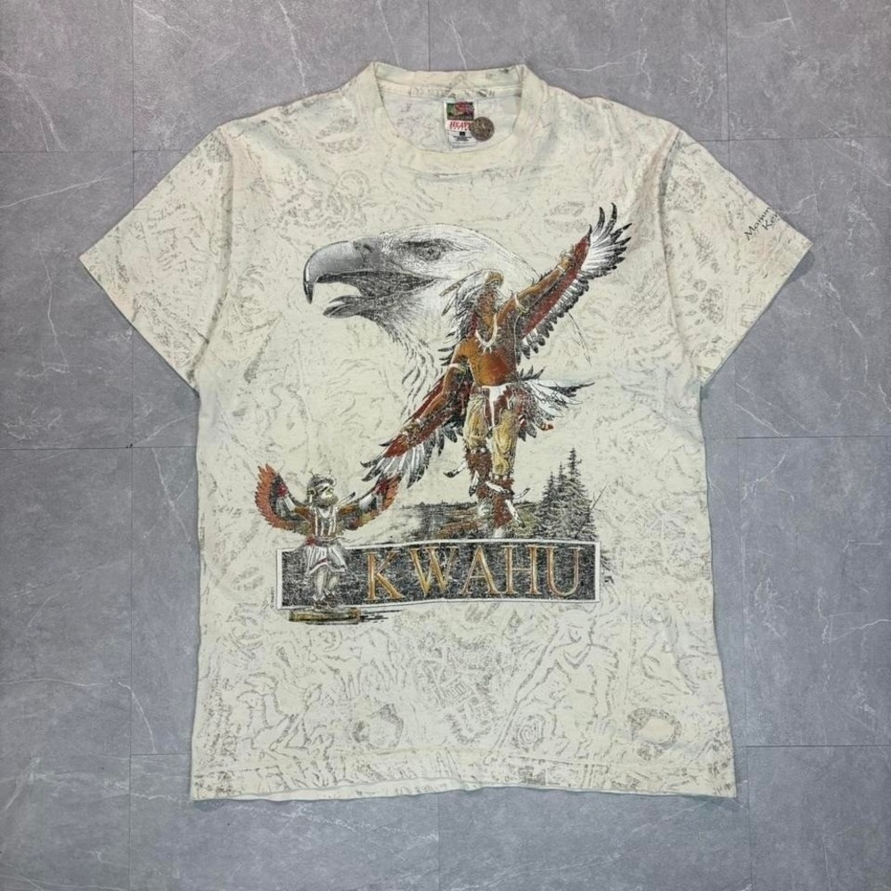1990's Vintage K-Wahu graphic tee with eagle and Native American design